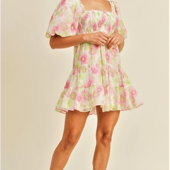 Josie Puff Sleeve Square Neck Floral Mini Dress - Picture 4 of 9